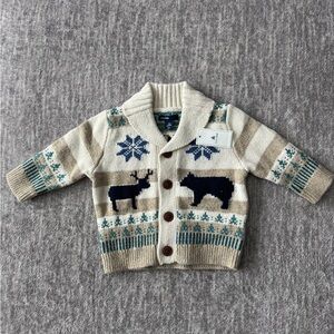 GAP Kids Cream and Blue Animal Pattern Cardigan